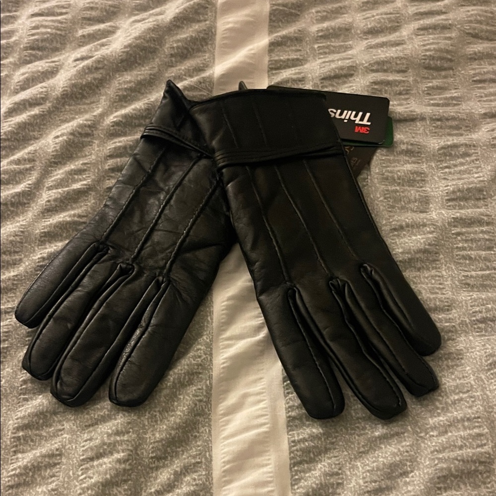 3M Thinsulate Black Leather Gloves